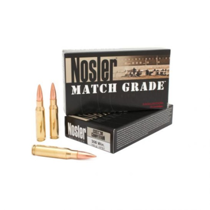 Nosler 308 Winchester 168gr Custom Competition HPBT Ammunition, 20 Round Box u2013 60054