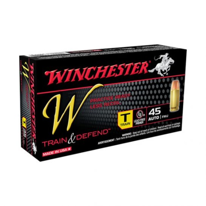 Winchester 45 Auto/ACP 230gr RLFMJ Train Ammunition, 50 Round Count - W45T