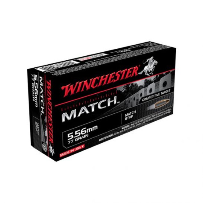 Winchester 5.56mm 77gr BTHP Match Ammunition, 20 Round Box - S556M