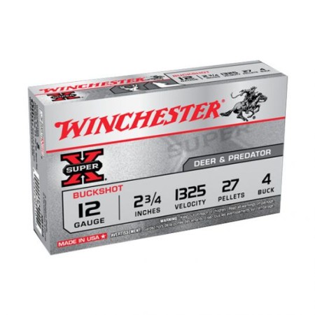 Winchester Super X 12ga 2.75" 4 Buck 27 Pellets Shotshell Ammunition, 5 Round Box - XB124