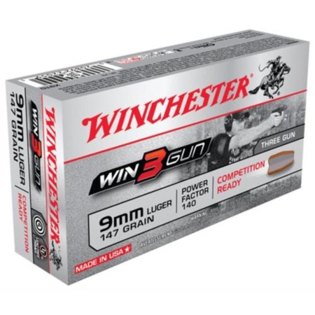 Winchester Ammo X9TG Win3Gun 9mm Luger 147 GR 50 Box/10 Case - Brass Casing