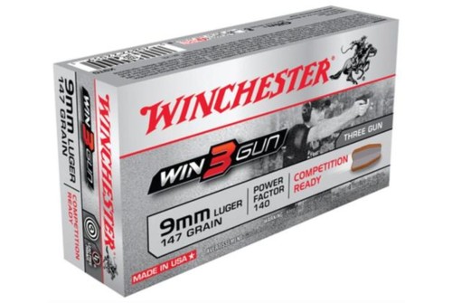 Winchester Ammo X9TG Win3Gun 9mm Luger 147 GR 50 Box/10 Case - Brass Casing