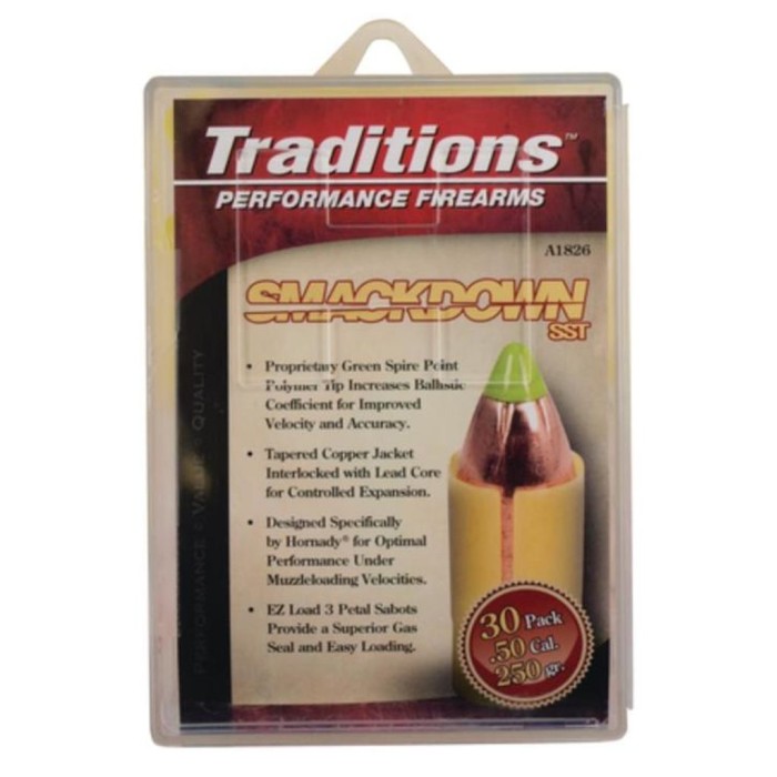 Traditions A1826 Smackdown Muzzle Loader Bullets 50 Cal 250 gr 30