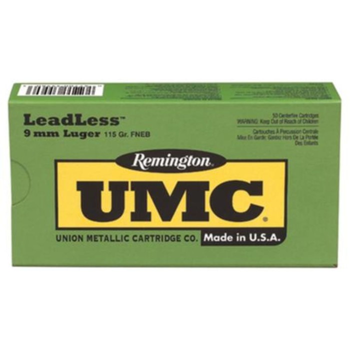 Remington Ammunition Ll9mm2   9Mm Luger 124 GR Flat Nose Enclosed Base (Fneb) 50 Bx/ 10 CS