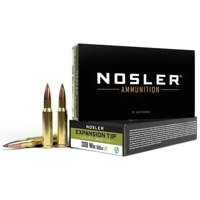 Nosler 308 Winchester 168 grain E-Tip Lead-Free Rifle Ammo, 20/Box - 40035