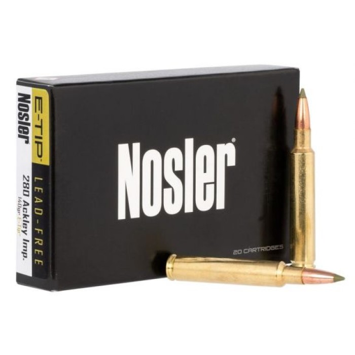 Nosler 280 Ackley Improved 140 grain E-Tip Lead-Free Rifle Ammo, 20/Box - 40067