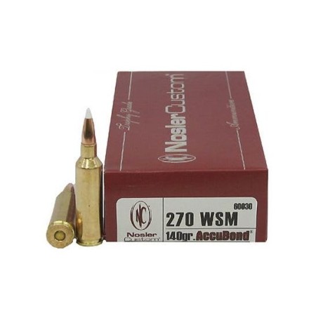 Nosler Trophy Grade 270 WSM 140 grain AccuBond Rifle Ammo, 20/Box - 60030