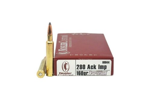 Nosler Trophy Grade 280 Ackley Improved 160 grain Partition Rifle Ammo, 20/Box - 60044