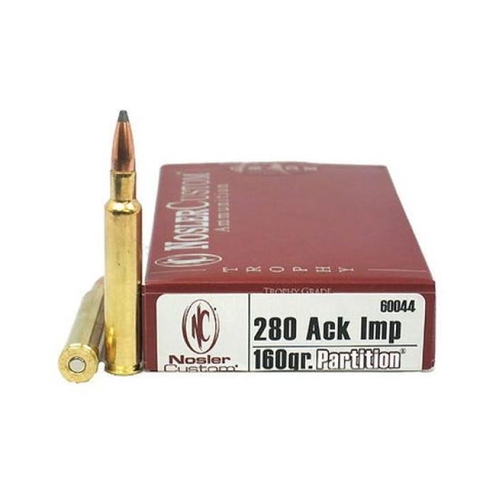 Nosler Trophy Grade 280 Ackley Improved 160 grain Partition Rifle Ammo, 20/Box - 60044