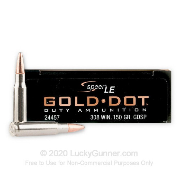 Speer Gold Dot LE Duty 308 Winchester Ammo 150 Grain Soft Point