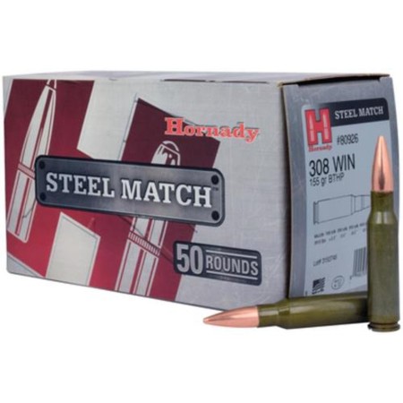 Hornady Steel Match 308 Winchester Ammo 155 Grain Boat Tail Hollow Point