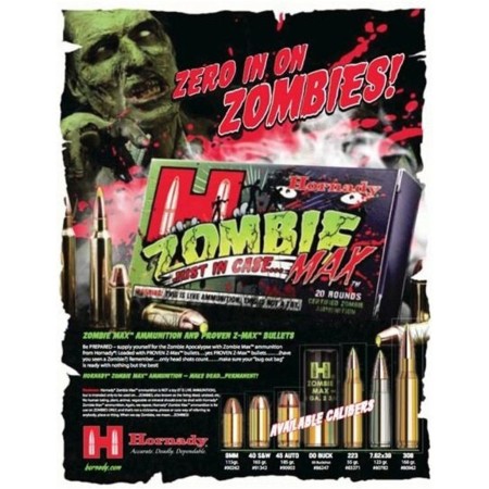 Hornady ZOMBIE 40 Smith & Wesson ZMax 165 GR 1045 fps 20 Rou - Brass Casing