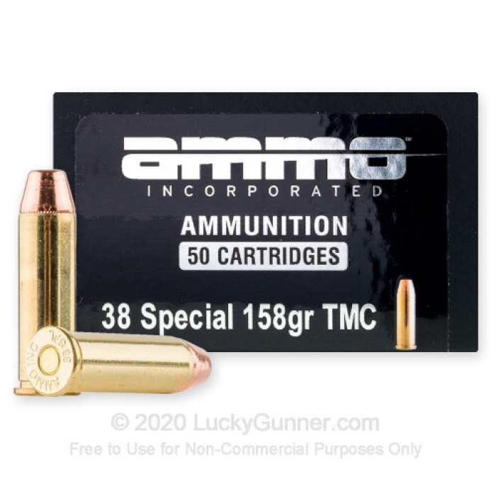 Ammo, Inc. Signature 38SPL 158 Grain Total Metal Case Brass Case Pistol Ammo, 50 Rounds, 38158TMC-A50