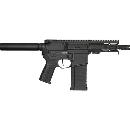 CMMG 54A8A0FAB Banshee MK4 5.7x28mm 32+1 5" Black Nitride Medium Taper Threaded Barrel, EML 4" M-LOK Handguards Black Armor Cerakote Aluminum Picatinny Rail Receiver, Pistol Tube, CMMG Zeroed Grips UPC: 810144723631