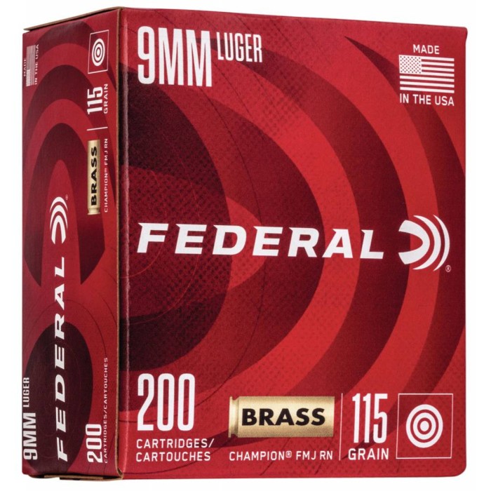 Federal Champion, Fed Wm51992     9mm Brass  115 Fmj        200/5