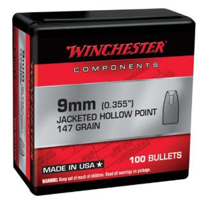 WINCHESTER AMMO Components 9mm JHP Subsonic 147 Grain 100 Handgun Bullets (WB9JHP147X)