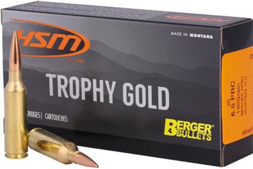 HSM Ammunition Trophy Gold 6.5mm PRC 130 Grain Jacketed Hollow Point Brass Cased Rifle Ammo, 20 Rounds, 65PRC130VLD