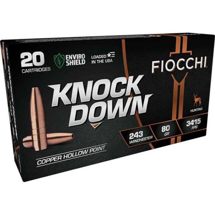 Fiocchi 243CHA Knock Down Enviro Shield 243 Win 80 Gr Hollow Point HP 20 Per B