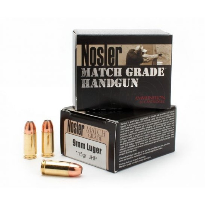 Nosler Match Grade 9mm Luger 115 grain JHP Handgun Ammo, 20/Box - 51285