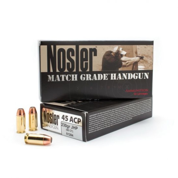 Nosler Match Grade 45 ACP 230 grain Jacketed Hollow Point Handgun Ammo, 50/Box - 51284