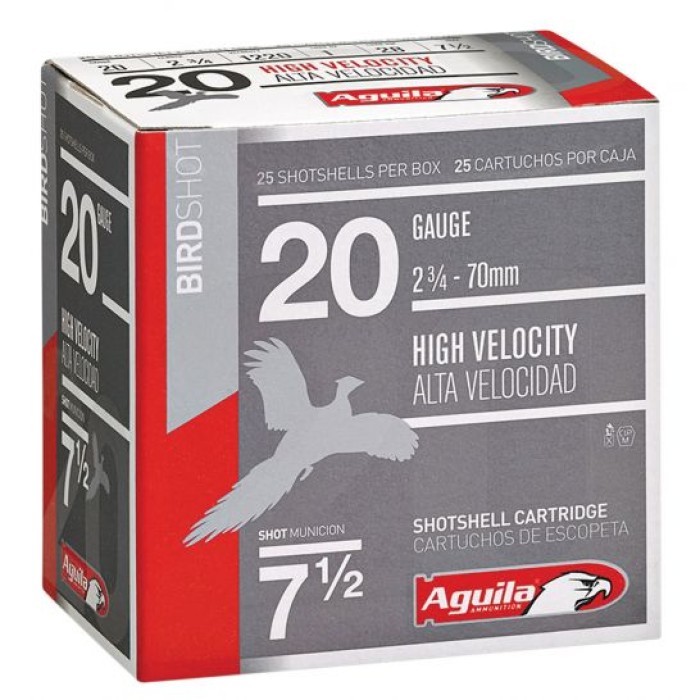 Aguila Field 20 Gauge 2-3/4 inches 8 Shot 1 oz High Velocity Lead Shotshell, Birdshot, 25/Box - 1CHB2048