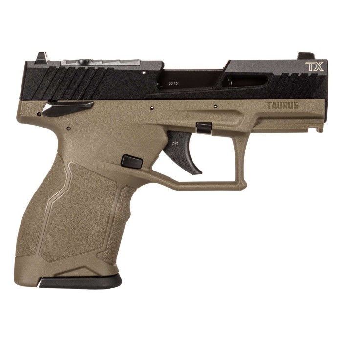 Taurus TX22 Compact 22 LR, 3.6" Threaded Barrel, Olive Drab Green Frame, Black Slide, 13rd