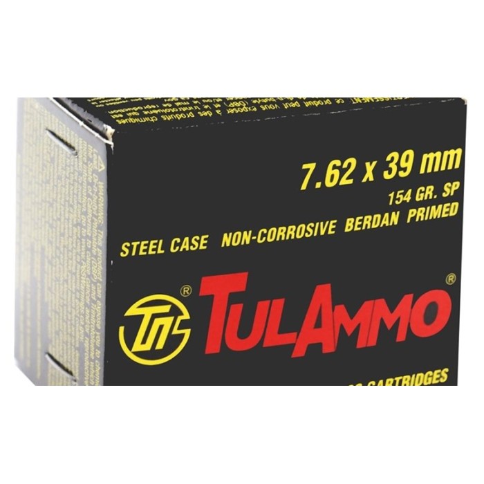 TulAmmo Soft Point 7.62 x 39mm Ammo 20 Round Box - Polymer Coated Steel Casing