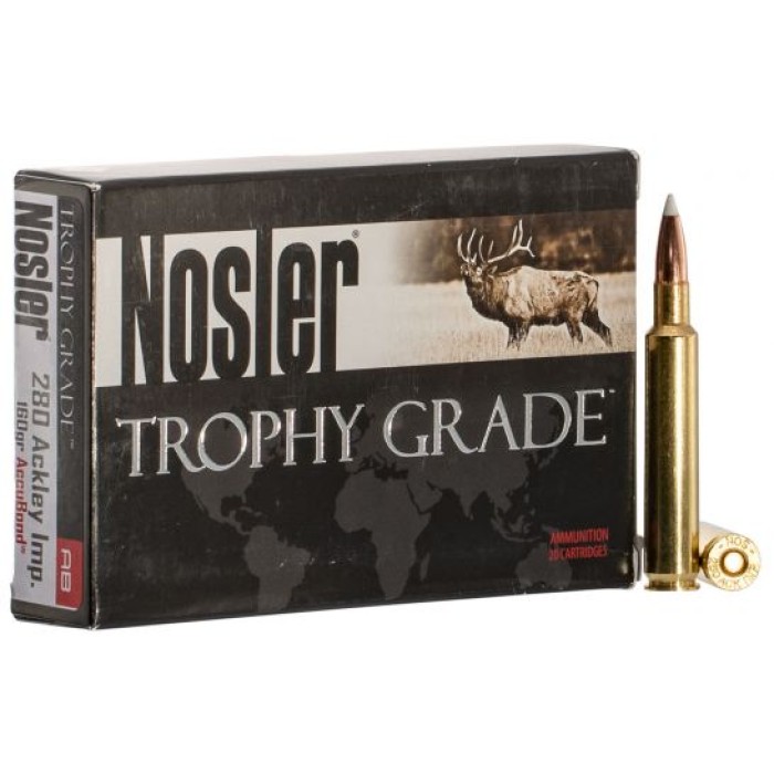 Nosler Trophy Grade 280 Ackley Improved 160 grain AccuBond Rifle Ammo, 20/Box - 60076