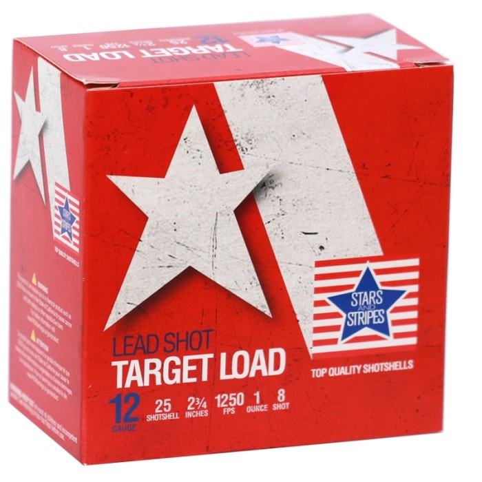 Stars and Stripes 12 Gauge Ammunition Target Loads CT12808 2-3/4” 8 Shot - 250 rounds