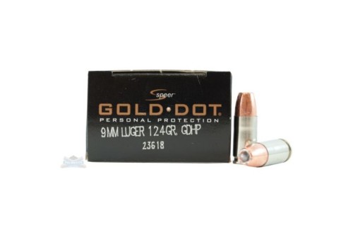 CCI Speer Gold Dot 9mm 124 Grain Hollow Point Ammo, 20 Round Box (23618)