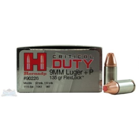 Hornady 9mm+P 135gr FlexLock Critical Duty Ammunition 25rds - 90226