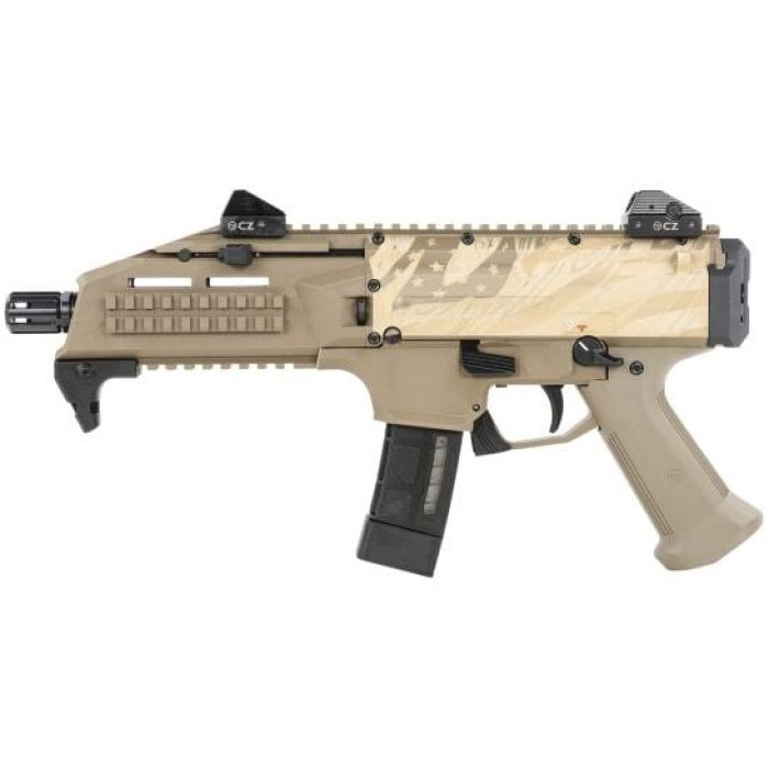 CZ-USA Scorpion EVO 3 S1 9mm 7.72" 20rds, Flat Dark Earth with Glory Flag Engraving - 91334