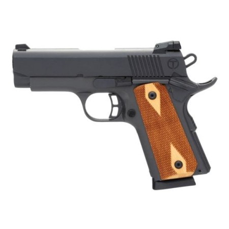 Taylors & Company 230008 1911 Compact 45 Acp Caliber  With 3.63" Barrel, 7+1 Capacity, Overall Black Parkerized Finish, Beavertail Frame, Checkered Walnut Grip