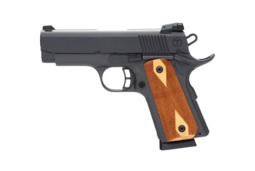 Taylors & Company 230008 1911 Compact 45 Acp Caliber  With 3.63" Barrel, 7+1 Capacity, Overall Black Parkerized Finish, Beavertail Frame, Checkered Walnut Grip