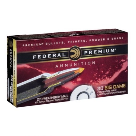 Federal .270 Weatherby Magnum 130gr Trophy Bonded Tip Vital-Shok Ammunition, 20 Rounds - P270WBTT1