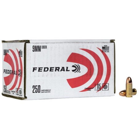 Federal Champion Bulk Ammo Brass 9mm 115 Grain 250-Rounds FMJ