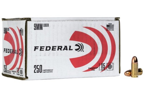 Federal Champion Bulk Ammo Brass 9mm 115 Grain 250-Rounds FMJ