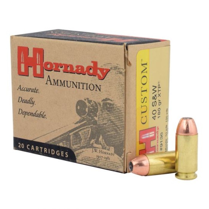 HORNADY Custom Pistol 40 S&W 180 Grain XTP Ammo, 20 Round Box (9136)