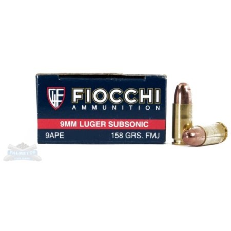 Fiocchi Shooting Dynamics 158gr Subsonic 9mm FMJ Ammunition, 50 Round Box - 9APE