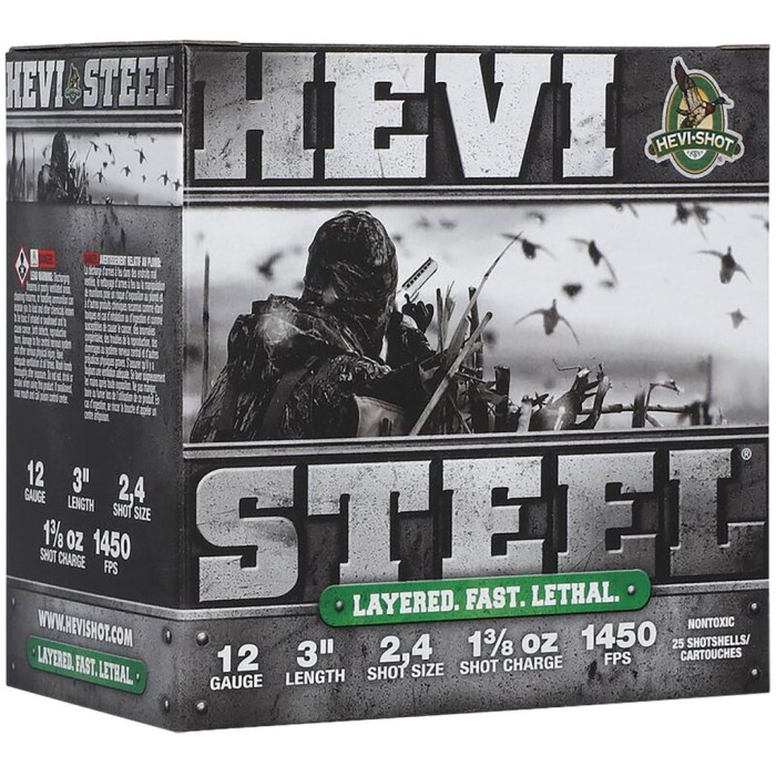 HEVI-Shot HS60024 HEVI-Steel Waterfowl 12 Gauge 3" 1 3/8oz 2/4Shot 25 Per Box