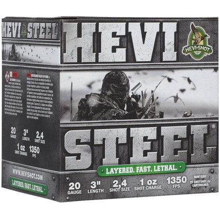 HEVI-Shot HS62024 HEVI-Steel Waterfowl 20 Gauge 3" 1oz 2/4Shot 25 Per Box