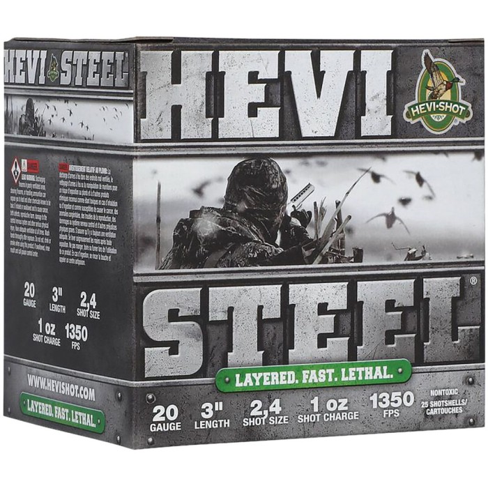 HEVI-Shot HS62024 HEVI-Steel Waterfowl 20 Gauge 3" 1oz 2/4Shot 25 Per Box