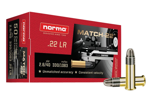 Norma Match-22 .22 LR 40gr Rimfire Ammo (50/box) 2425076