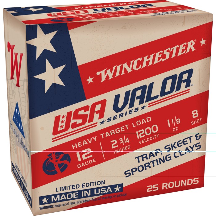 Winchester USA VALOR 12 Gauge 1-1/8oz, 2.75in, 8 Shot Size, Shotgun Ammo, 25 Rounds, USAV128