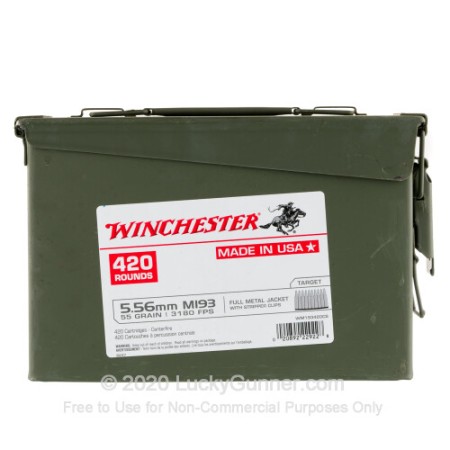 5.56x45 - 55 Grain FMJ M193 - Winchester USA - 420 Rounds on Stripper Clips in Ammo Can