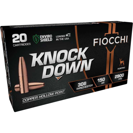 Fiocchi Knock Down 308 Winchester, 150gr, Hollow Point, 20rd Box