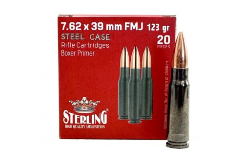 Sterling 7.62x39mm 123 gr FMJ 20rds Rifle Ammo for Tactical and Range Shooting - 8698779971205