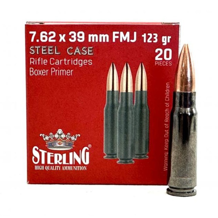 Sterling 7.62x39mm 123 gr FMJ 20rds Rifle Ammo for Tactical and Range Shooting - 8698779971205