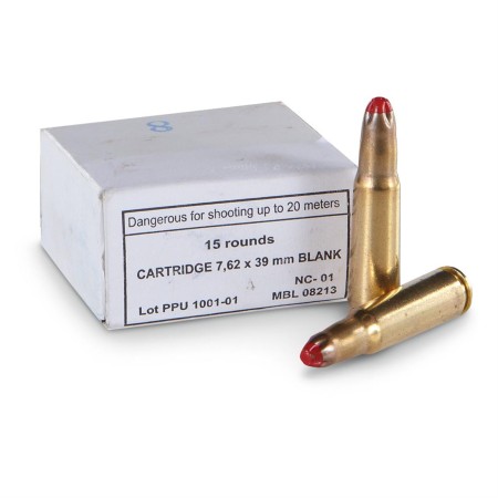 PPU, 7.62x39mm, M-68 Standard Blank Ammo, 15 Rounds