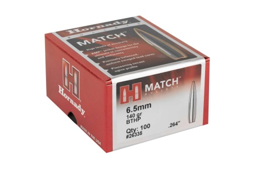 Hornady Match, .264 Diameter, 6.5MM, 140 Grain, Boat Tail Hollow Point, 100 Count 26335